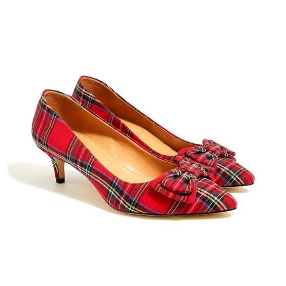 J. Crew Shoes - J. Crew Esme Plaid Red Tartan Kitten Heels Pump with Bow Size 7